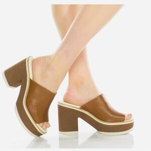 Dolce Vita Brown Platform Mule Clogs with Cream Trim